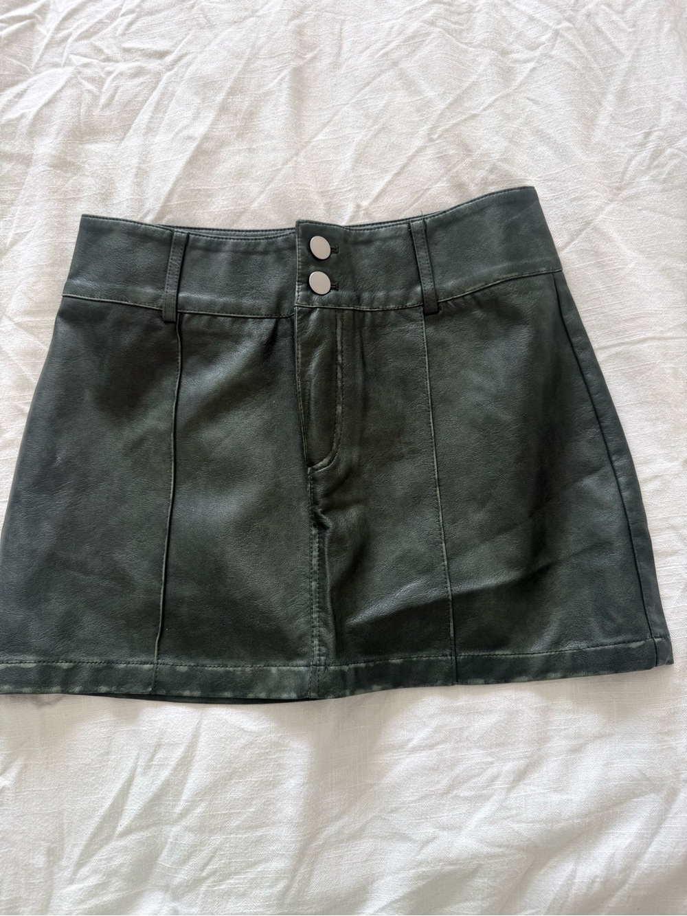 Faux Leather Mini Skirt in Deep Forest Green